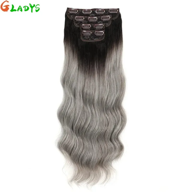 Ombre Clip Ins Synthetic Hair Extensions High Temperature Fiber Body Wave Brown 11 Clip Ins Daily Use Hair Piece Extensions