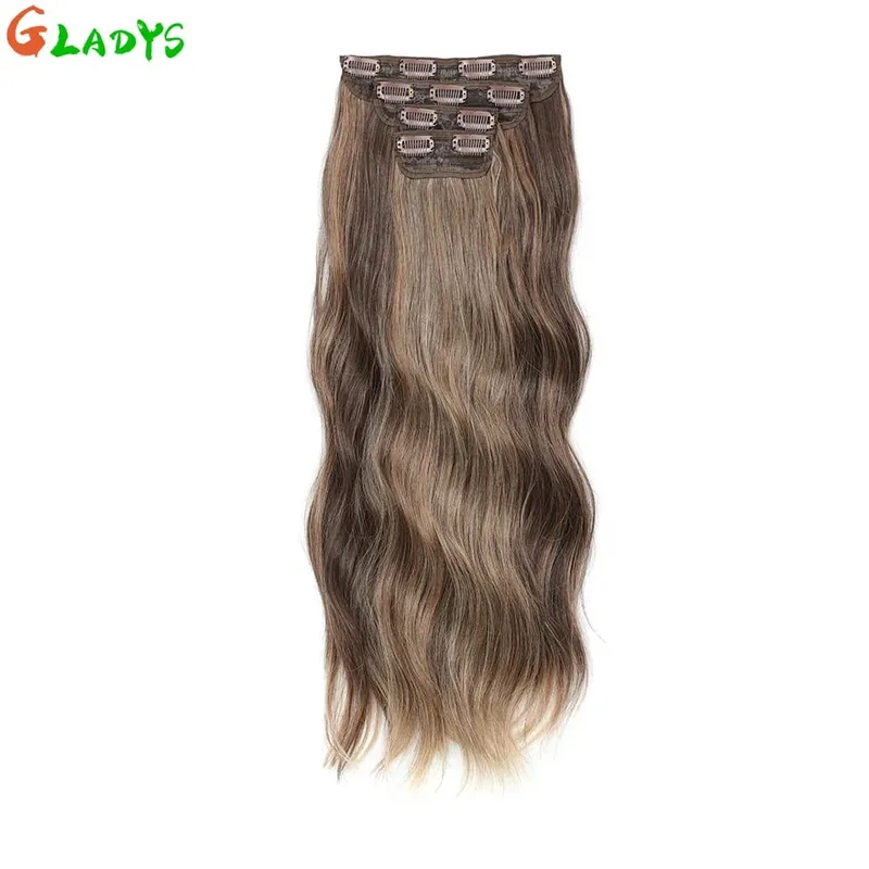Ombre Clip Ins Synthetic Hair Extensions High Temperature Fiber Body Wave Brown 11 Clip Ins Daily Use Hair Piece Extensions