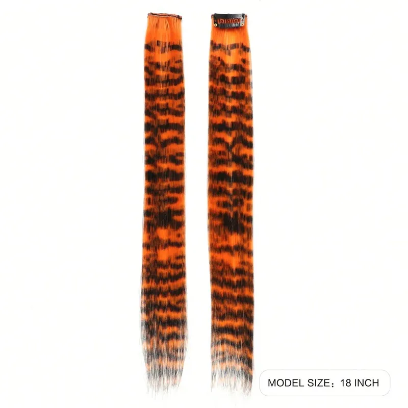 1pc/2pcs/3pcs/4pcs/6pcs/8pcs18" Long Straight Zebra Print Synthetic Feather clip in Hair Extensions Ideal Halloween Christmas