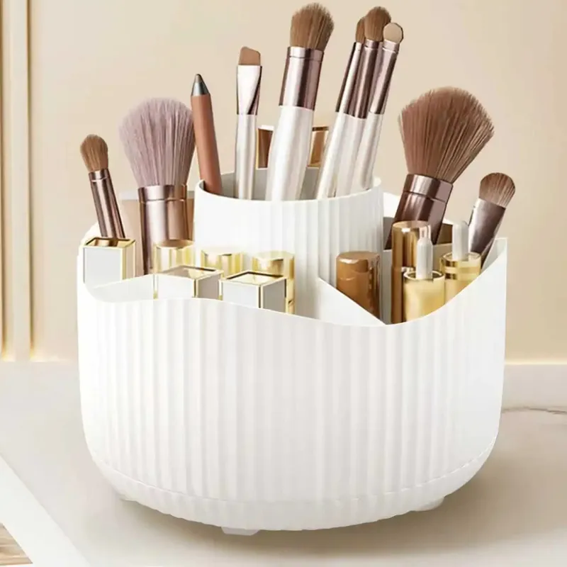 360° Rotating Makeup Organizer Makeup Holder Cosmetic Storage with 5 Compartments Multi-Functional Holder for Brushes Pen