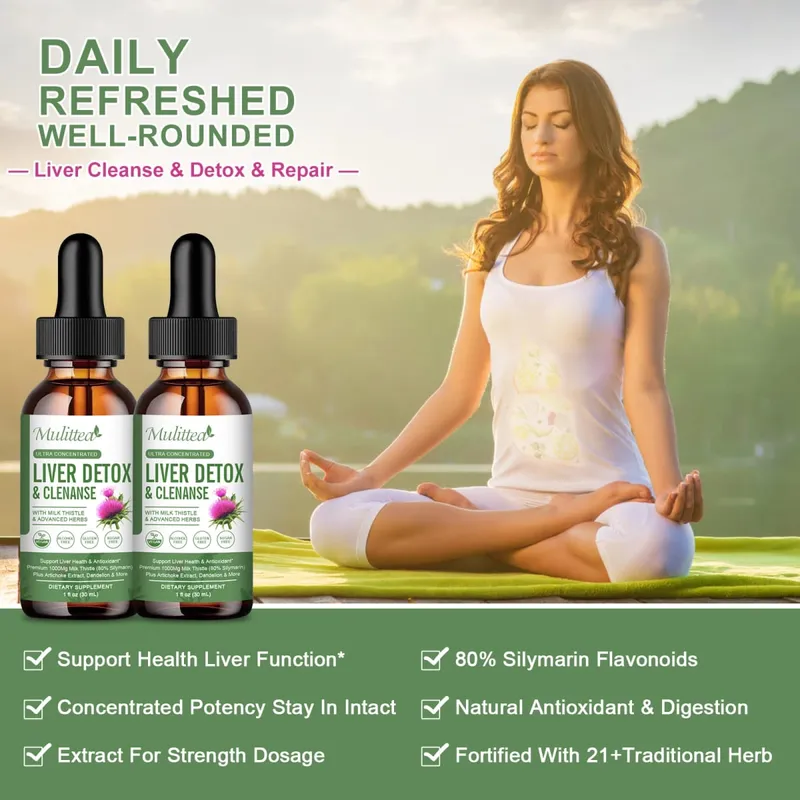 Mulittea Liver Health Drops with Milk Thistle & Artichoke -60ml Herbal Blend with Silymarin Dandelion Turmeric & Berberine for Liver Cleanse Detox Repair & Daily Support