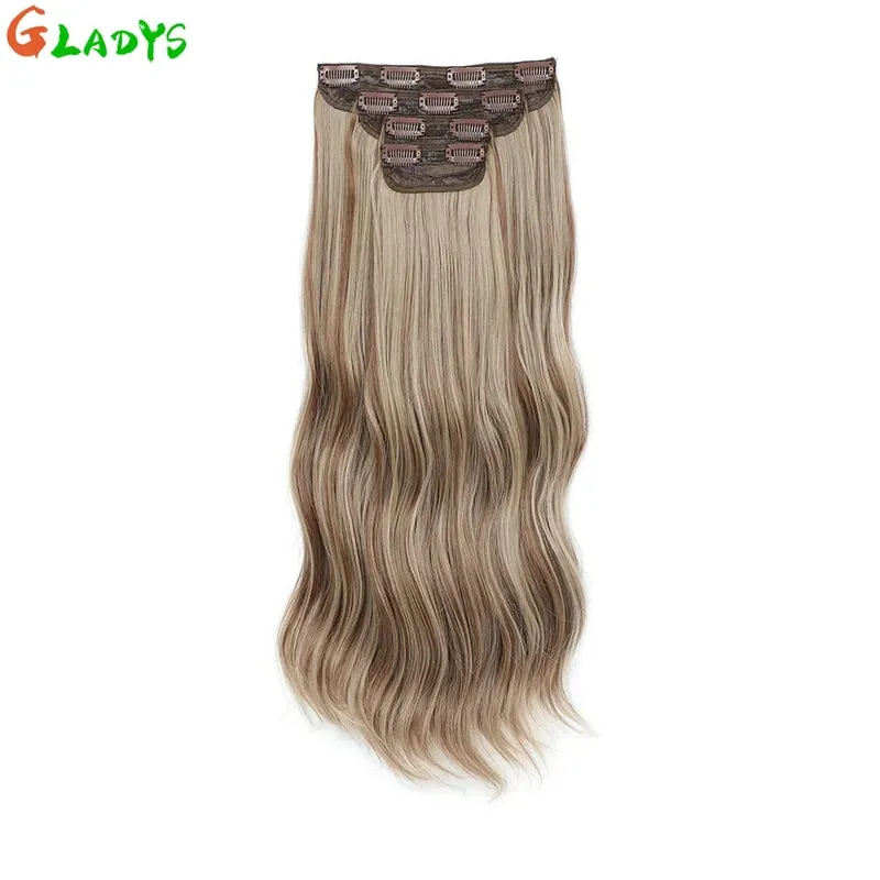 Ombre Clip Ins Synthetic Hair Extensions High Temperature Fiber Body Wave Brown 11 Clip Ins Daily Use Hair Piece Extensions
