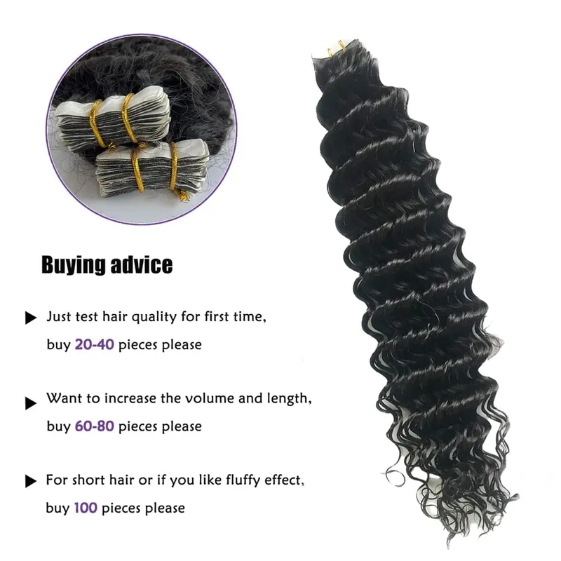 Deep Curly Tape In Human Hair Extensions Curly Wave Brazilian Human Hair Adhesive Remy Hair Skin Weft Seamless Invisible Tape In — image 6