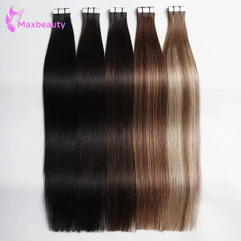 Tape In Hair Extensions Human Hair Natural Black Real Human Hair 20Pcs 50G/Pack Straight Seamless Skin Weft Tape Hair Extensions — image 2