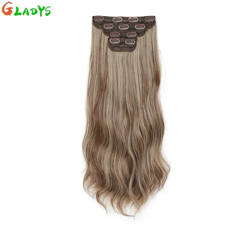 Ombre Clip Ins Synthetic Hair Extensions High Temperature Fiber Body Wave Brown 11 Clip Ins Daily Use Hair Piece Extensions