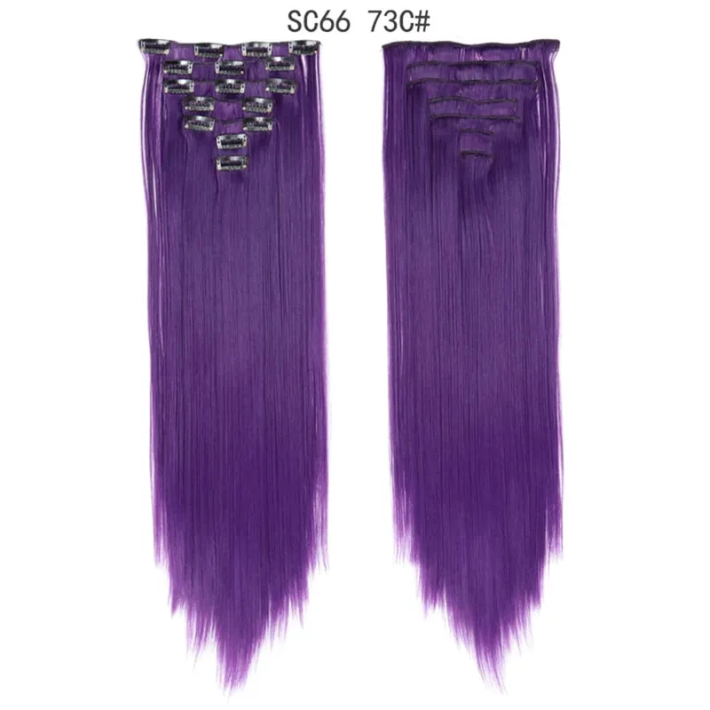22Inch Synthetic Long Straight Clip In Hair Extensions 16 Clips For Women Fake False Hair Pieces Ombre Black Blonde Styling Hair