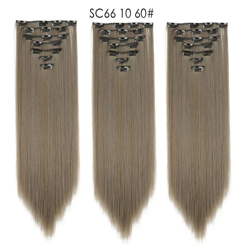 22Inch Synthetic Long Straight Clip In Hair Extensions 16 Clips For Women Fake False Hair Pieces Ombre Black Blonde Styling Hair