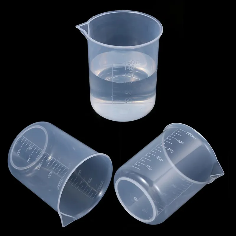 ถ้วยตวงพลาสติกโปร่งใสห้องปฏิบัติการ Beaker สำเร็จการศึกษาของเหลวเหยือกถ้วยครัวเบเกอรี่ทำอาหารการวัดขนาดคอนเทนเนอร์