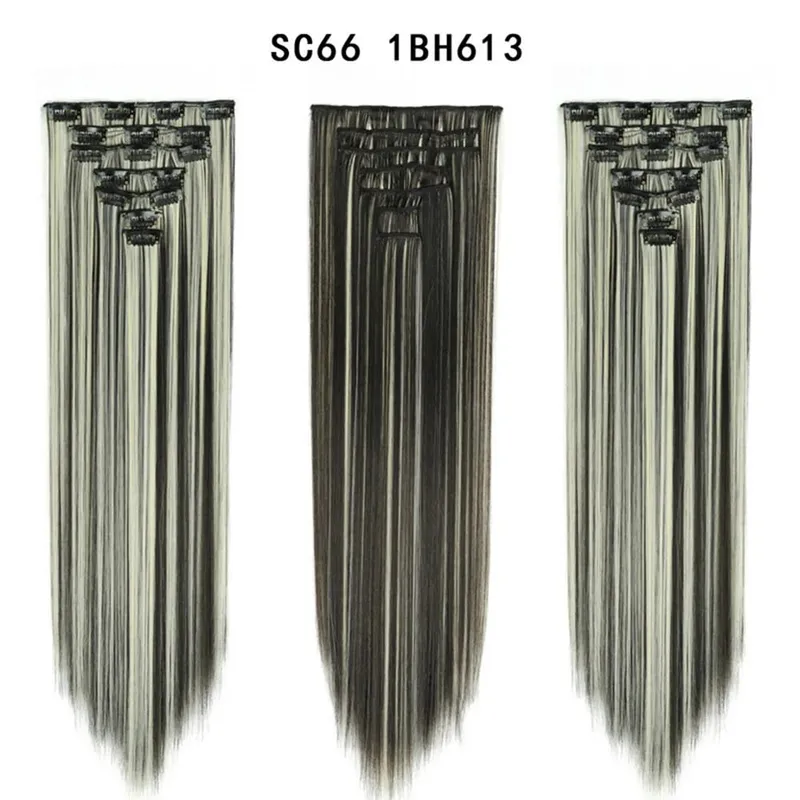 22Inch Synthetic Long Straight Clip In Hair Extensions 16 Clips For Women Fake False Hair Pieces Ombre Black Blonde Styling Hair
