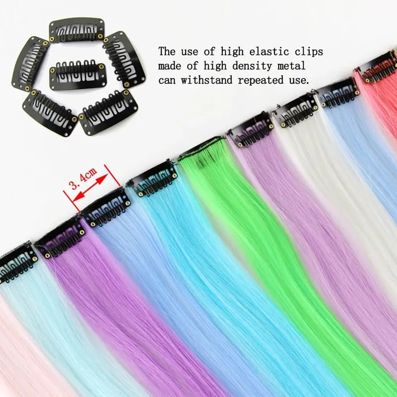 Synthetic Clip-On Hair Extension 20Inch 11Colors Glowing Clip-In One Piece Shines Fluorescent Fake Hairpiece For Women — image 4