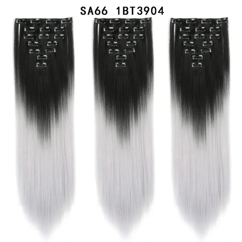 22Inch Synthetic Long Straight Clip In Hair Extensions 16 Clips For Women Fake False Hair Pieces Ombre Black Blonde Styling Hair