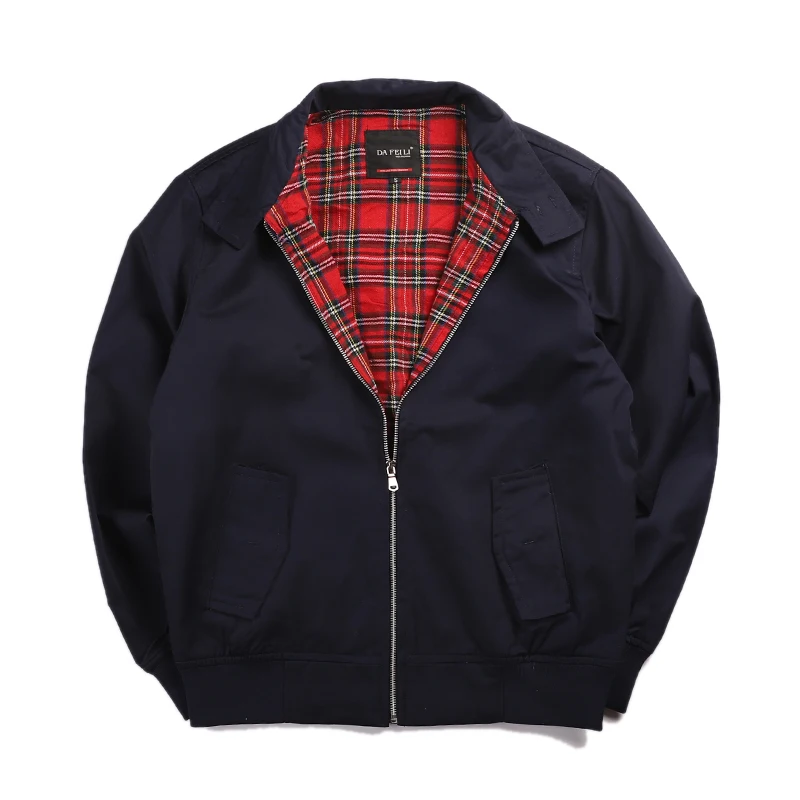 Men jacket autumn thin EU size vintage classic bomber coat inner plaid jacket