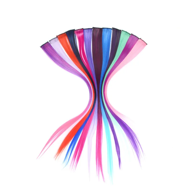 Synthetic Clip-in Hair Extensions 22" Long Colorful Straight Hair Pieces Synthetic Hairpieces for Daily Festival Party