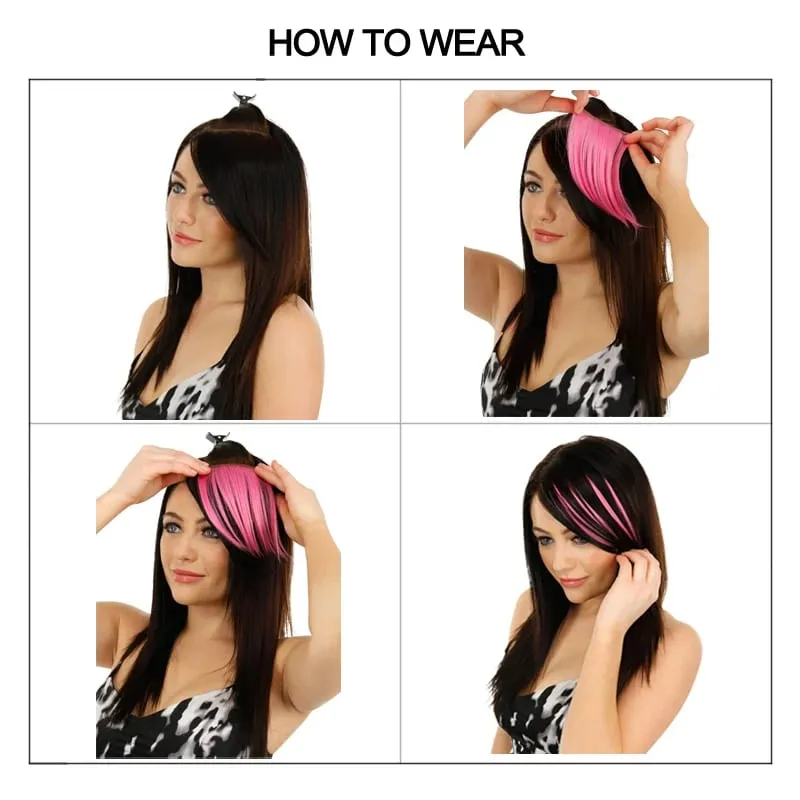 Colorful Clip in Synthetic Hair Bangs Gradient Hairpiece Fake Hair Piece Extensions for Women Girls Hair Extensions