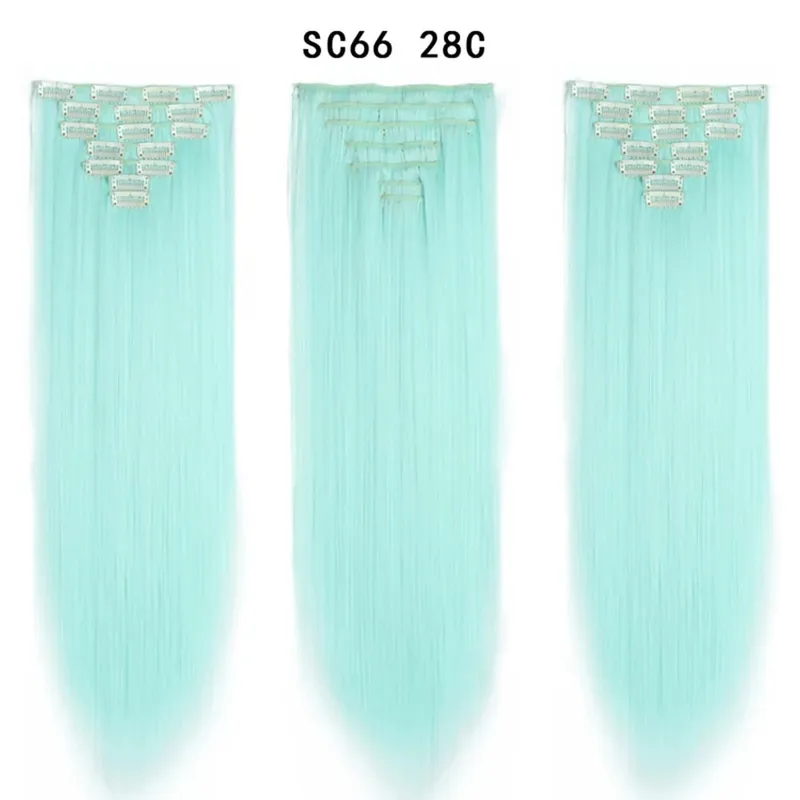 22Inch Synthetic Long Straight Clip In Hair Extensions 16 Clips For Women Fake False Hair Pieces Ombre Black Blonde Styling Hair