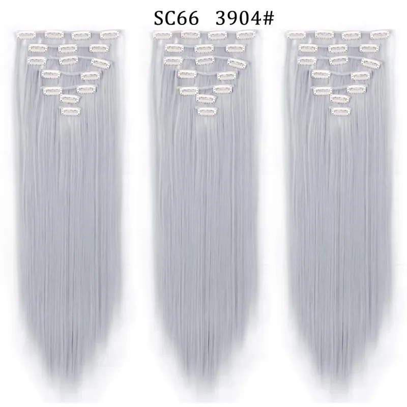 22Inch Synthetic Long Straight Clip In Hair Extensions 16 Clips For Women Fake False Hair Pieces Ombre Black Blonde Styling Hair