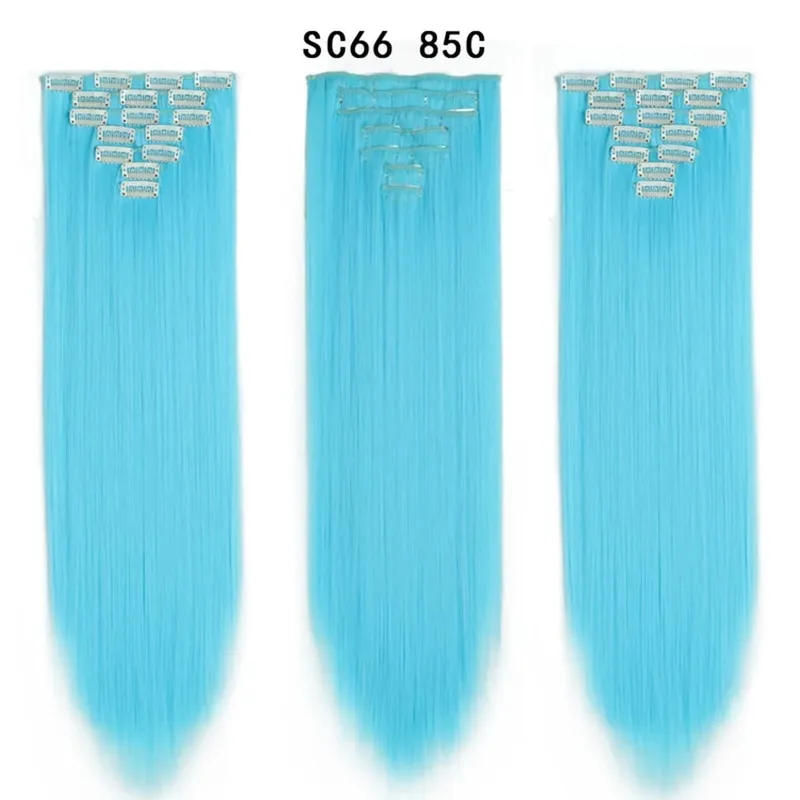 22Inch Synthetic Long Straight Clip In Hair Extensions 16 Clips For Women Fake False Hair Pieces Ombre Black Blonde Styling Hair