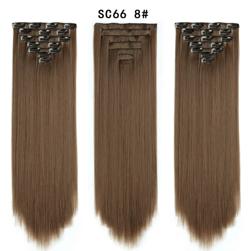 22Inch Synthetic Long Straight Clip In Hair Extensions 16 Clips For Women Fake False Hair Pieces Ombre Black Blonde Styling Hair