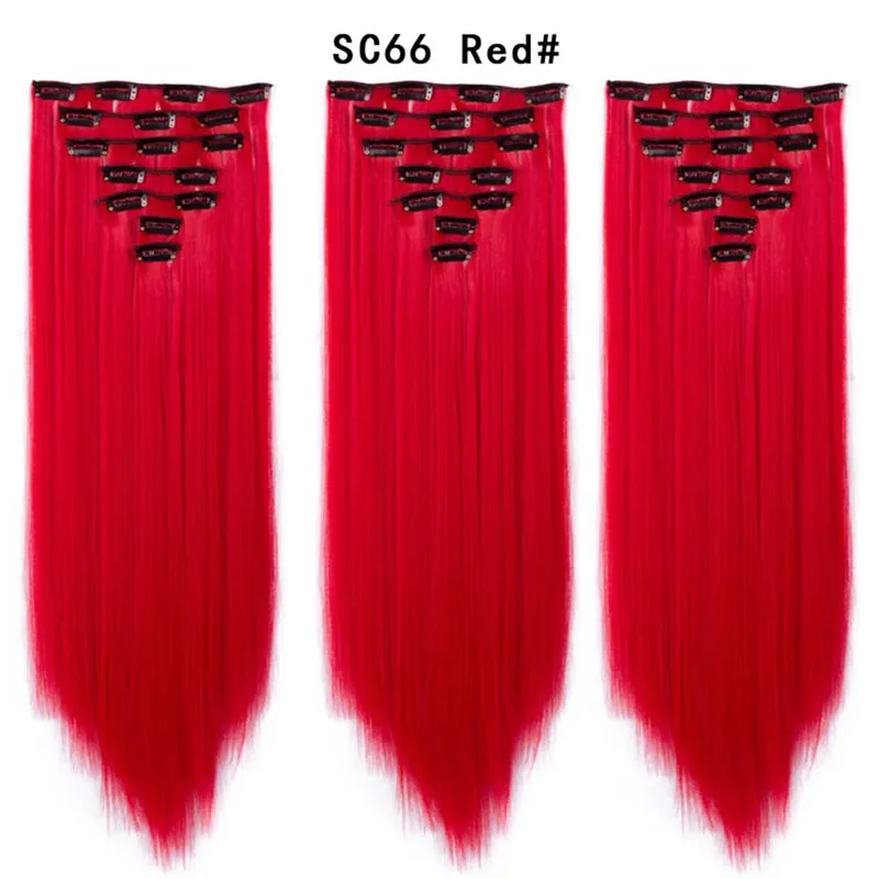 22Inch Synthetic Long Straight Clip In Hair Extensions 16 Clips For Women Fake False Hair Pieces Ombre Black Blonde Styling Hair
