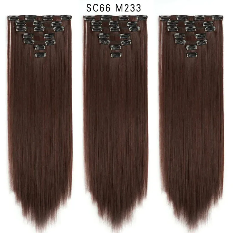 22Inch Synthetic Long Straight Clip In Hair Extensions 16 Clips For Women Fake False Hair Pieces Ombre Black Blonde Styling Hair