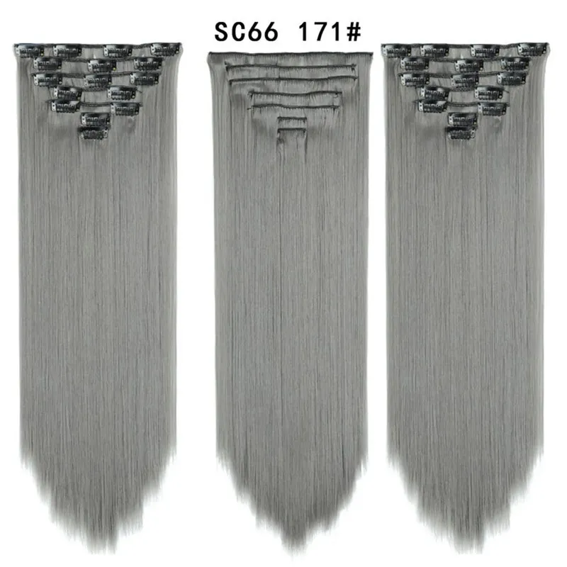 22Inch Synthetic Long Straight Clip In Hair Extensions 16 Clips For Women Fake False Hair Pieces Ombre Black Blonde Styling Hair