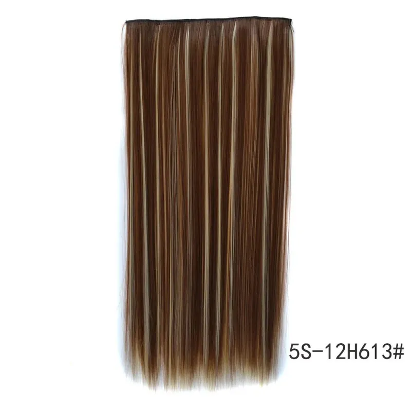 Synthetic Natural Synthetic Hair Extensions 5 Clip In Artificial Fake Ombre Blonde Brown Black Pink Straight False Hair Piece — image 22