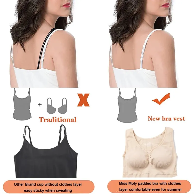 Áo ba lỗ dành cho nữ có tích hợp áo ngực Kệ áo ngực dây đeo rộng thông thường Yếm cơ bản không tay định hình với áo ngực có thể tháo rời