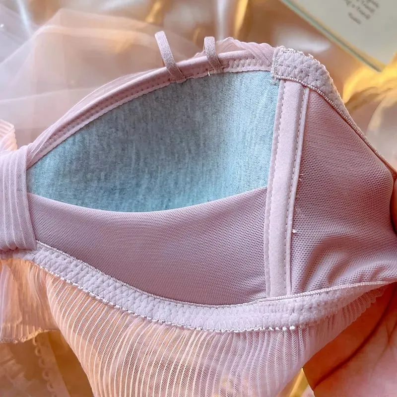 Lingerie Meisje Fee Strik Chiffon Dunne Stijl Schattig Geen Stalen Ring Driehoek Cup Bh Set Vrouwen Grote Maat Bralette Panty 2 stuks — image 6