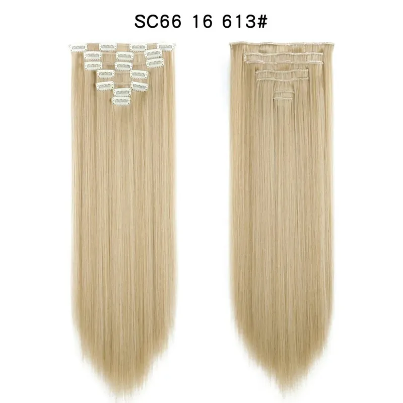 22Inch Synthetic Long Straight Clip In Hair Extensions 16 Clips For Women Fake False Hair Pieces Ombre Black Blonde Styling Hair