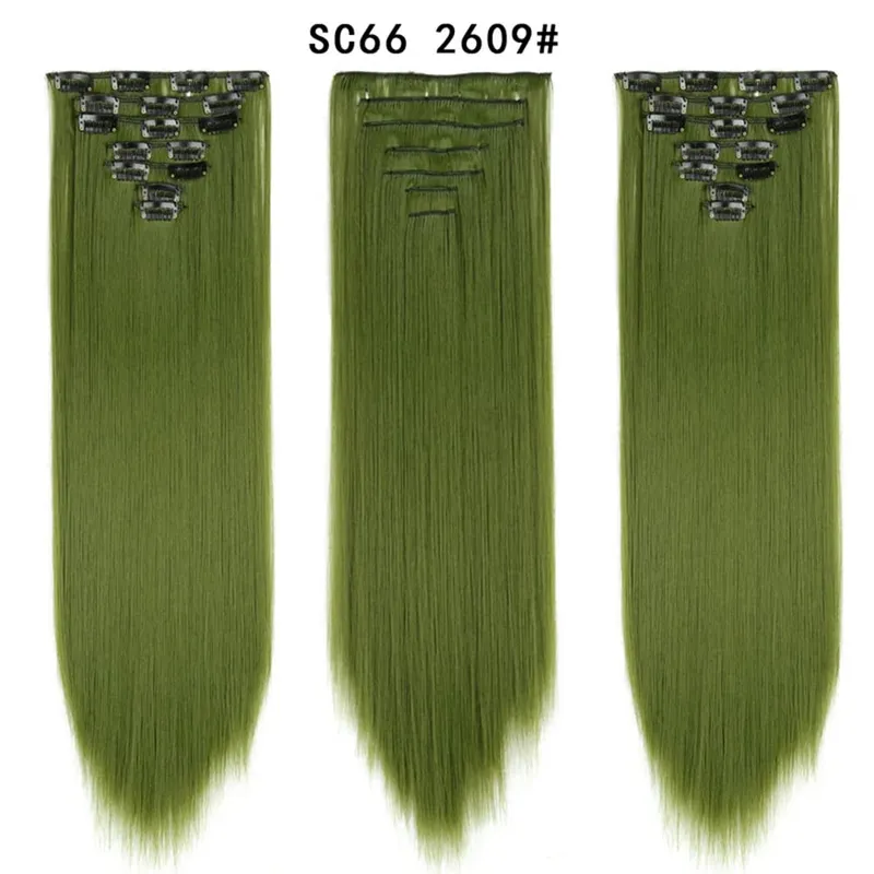 22Inch Synthetic Long Straight Clip In Hair Extensions 16 Clips For Women Fake False Hair Pieces Ombre Black Blonde Styling Hair