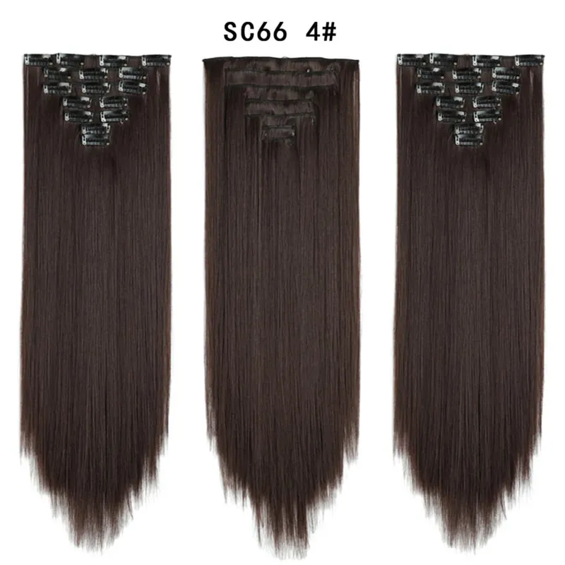 22Inch Synthetic Long Straight Clip In Hair Extensions 16 Clips For Women Fake False Hair Pieces Ombre Black Blonde Styling Hair