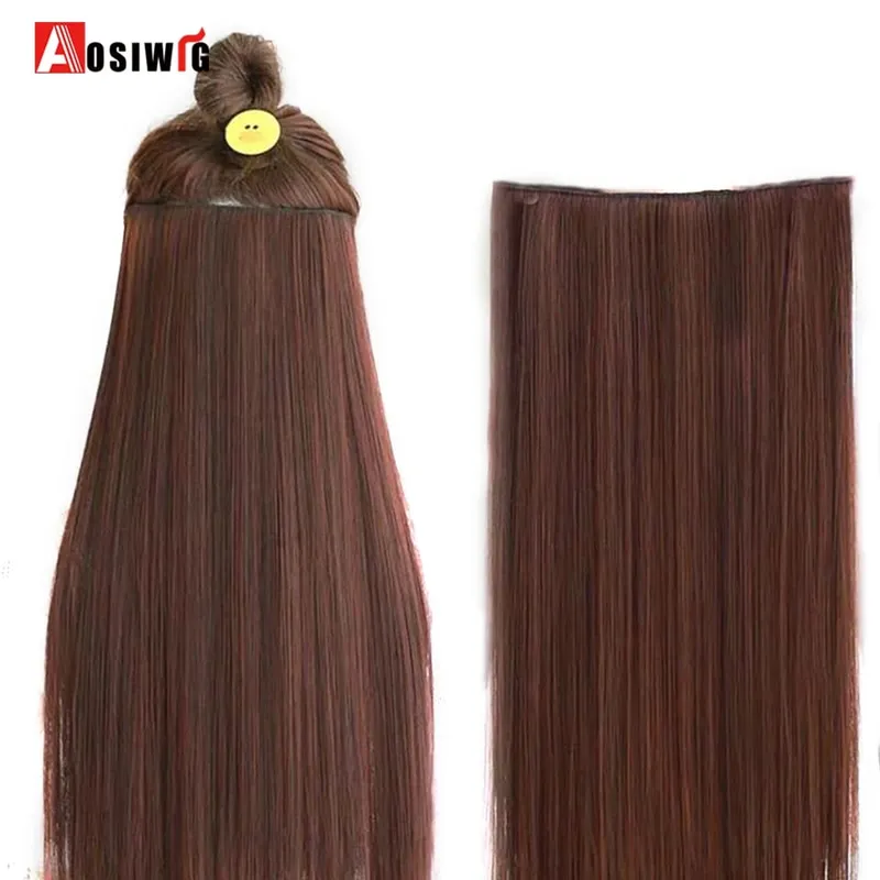 Extensiones de cabello sintético para mujer, postizos falsos naturales, largos y rectos, Color negro y marrón, alta temperatura, 5 clips