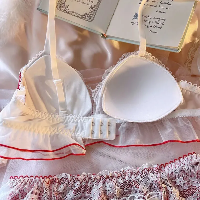Lingerie Meisje Fee Strik Chiffon Dunne Stijl Schattig Geen Stalen Ring Driehoek Cup Bh Set Vrouwen Grote Maat Bralette Panty 2 stuks — image 5