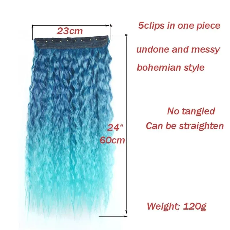 Jeedou Synthetic Clip-in One Piece Hair Extension Vibrant Gradient Kinky Curly Stylish Hairpieces for Nightclub Party Cosplay