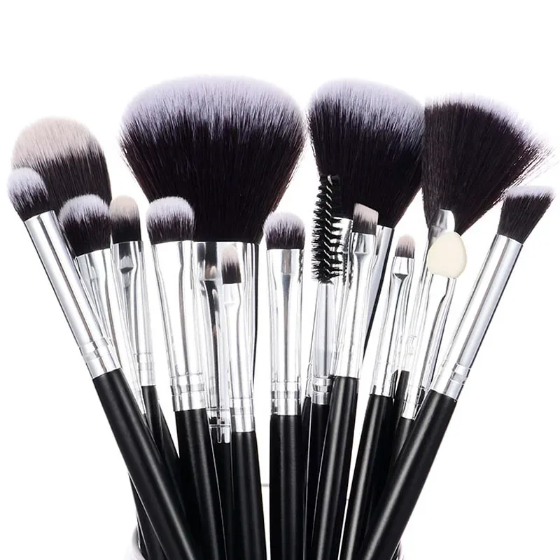 15pcs Makeup Brushes Set Fan Brush Powder Foundation Blusher Bronzer Eyeshadow Liner Brow Lip Gloss Contour Highlight Blend Tool