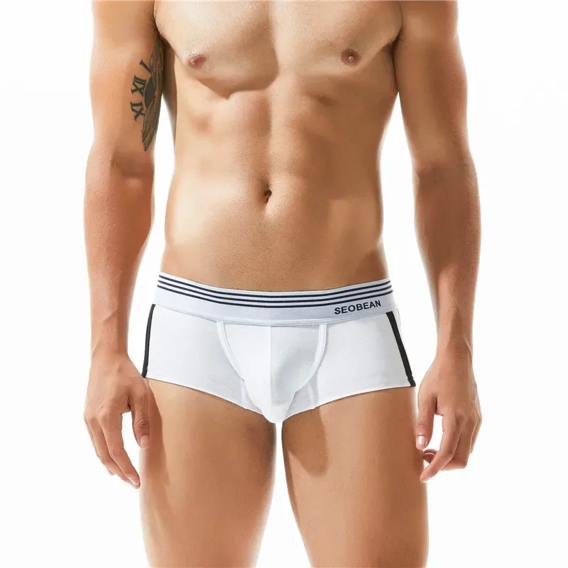 Men's Breathable Cotton Boxer Briefs U-Convex Pouch Low-Waist Comfortable Stretch Soft Underwear for Daily Casual