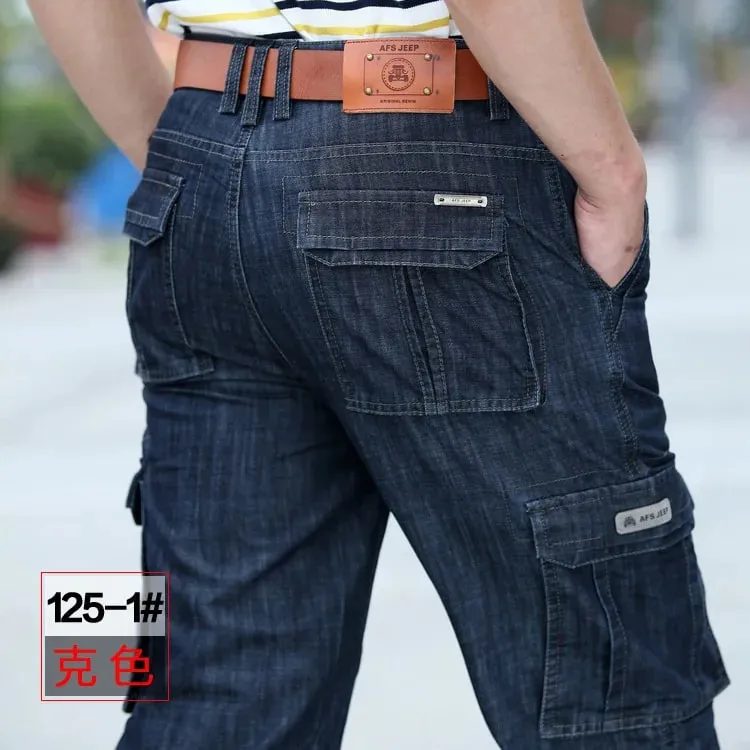 Calças de brim de carga dos homens tamanho grande 29-40 42 44 casual multi-bolso jeans roupas masculinas 2023 denim calças jeans para calças masculinas