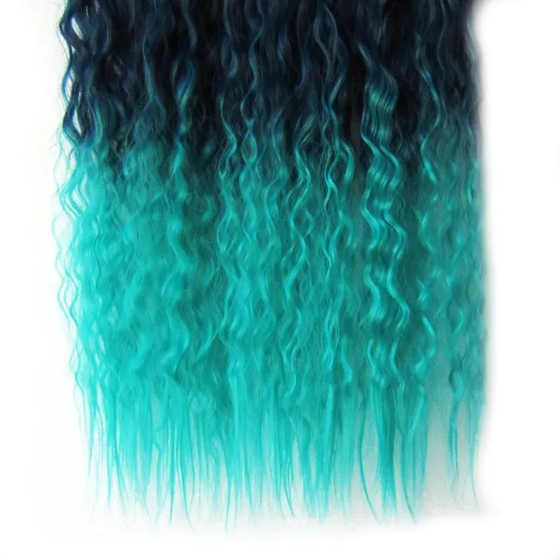 Jeedou Kinky Curly Hairpieces Clip-in One Piece Hair Extension Synthetic Vibrant Gradient Color for Nightclub Party Cosplay