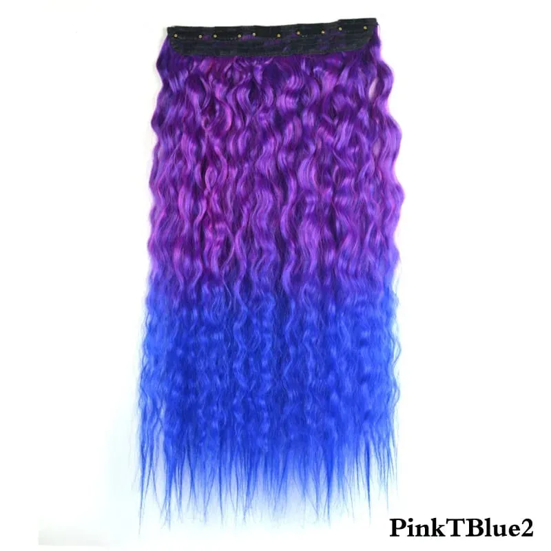 Jeedou Kinky Curly Hairpieces Clip-in One Piece Hair Extension Synthetic Vibrant Gradient Color for Nightclub Party Cosplay