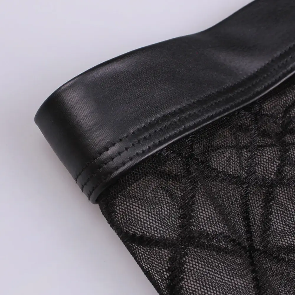 Sexy respirável fino boxer preto masculino malha transparente ver através de u-convexo roupa interior lingerie gay wear calças