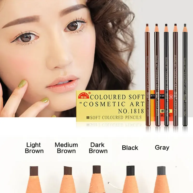 5pcs/Set Solekan Pensel Kening Penambah Kening Coklat Seni Kosmetik Warna Pensil Kalis Air Jenis Stereo Alat Kecantikan Murah