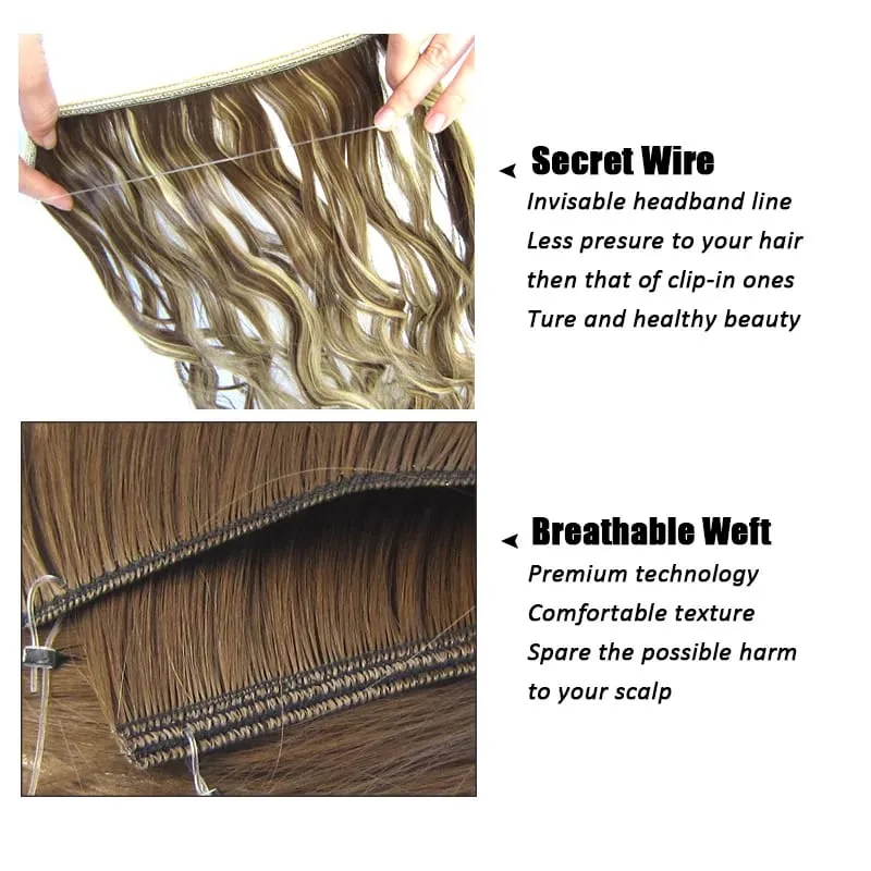 Jeedou Invisible Hair Extension Multi Color Ombre Wire One Piece Straight Wavy Synthetic Heat Resistant Hairpiece for Women