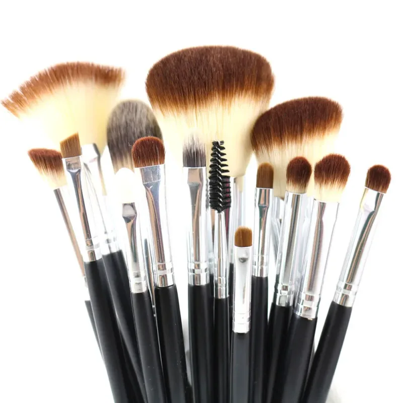 15pcs Makeup Brushes Set Fan Brush Powder Foundation Blusher Bronzer Eyeshadow Liner Brow Lip Gloss Contour Highlight Blend Tool