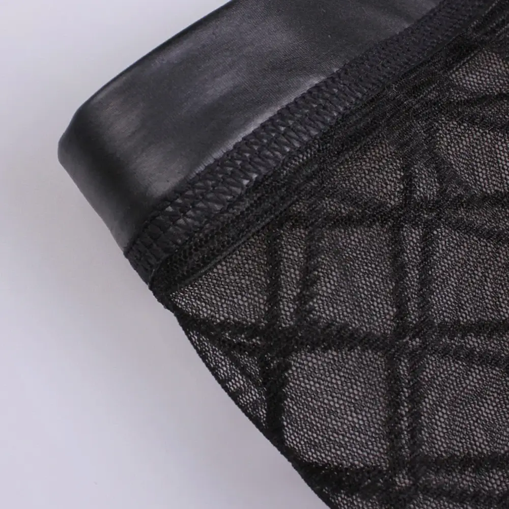 Sexy respirável fino boxer preto masculino malha transparente ver através de u-convexo roupa interior lingerie gay wear calças