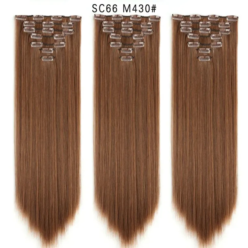 22Inch Synthetic Long Straight Clip In Hair Extensions 16 Clips For Women Fake False Hair Pieces Ombre Black Blonde Styling Hair