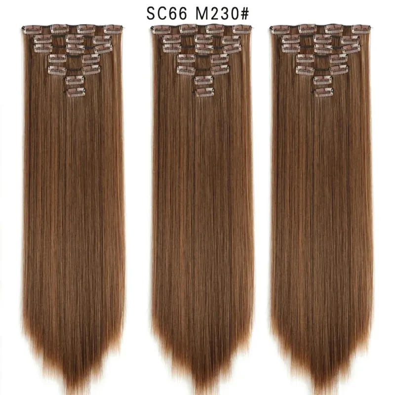 22Inch Synthetic Long Straight Clip In Hair Extensions 16 Clips For Women Fake False Hair Pieces Ombre Black Blonde Styling Hair