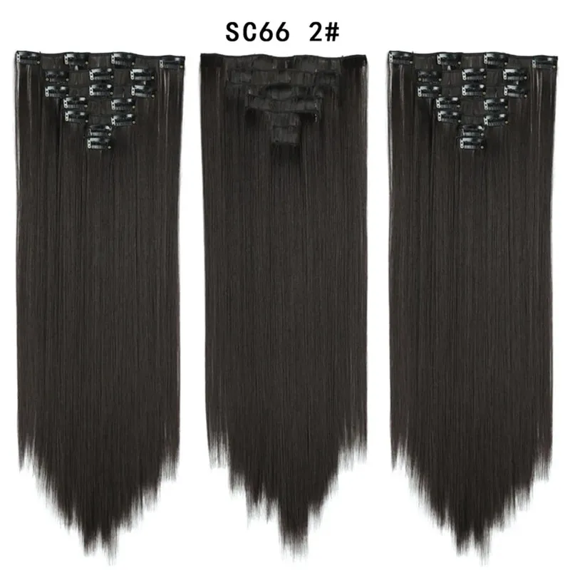 22Inch Synthetic Long Straight Clip In Hair Extensions 16 Clips For Women Fake False Hair Pieces Ombre Black Blonde Styling Hair