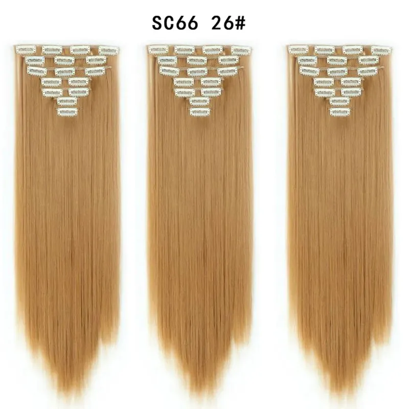 22Inch Synthetic Long Straight Clip In Hair Extensions 16 Clips For Women Fake False Hair Pieces Ombre Black Blonde Styling Hair
