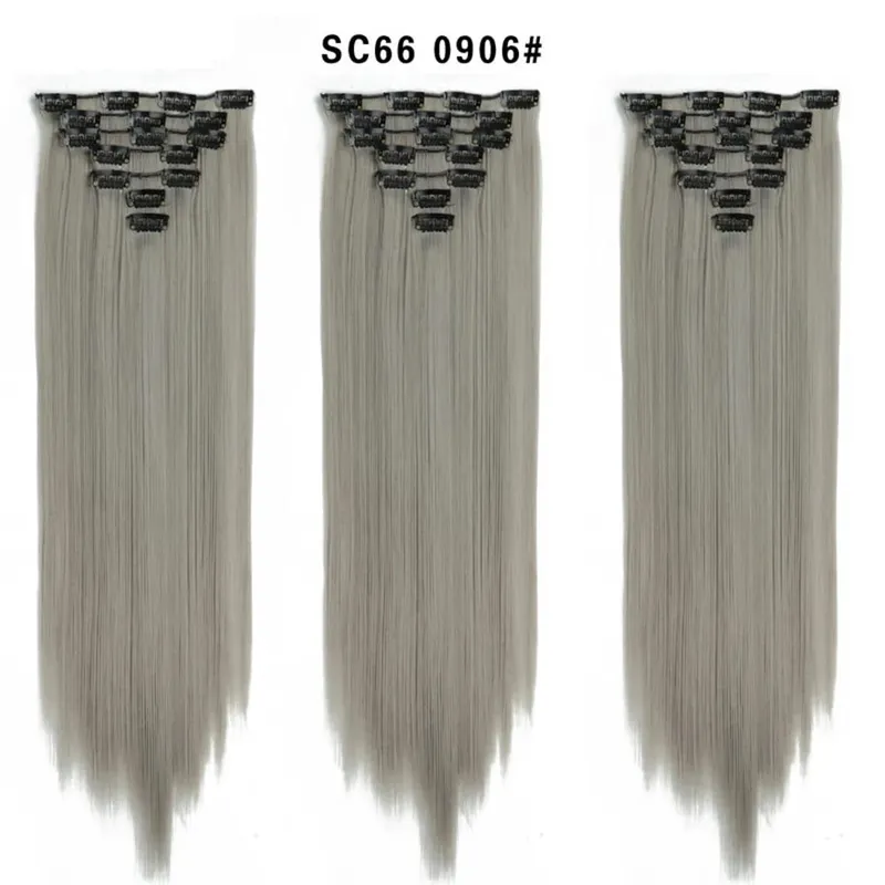 22Inch Synthetic Long Straight Clip In Hair Extensions 16 Clips For Women Fake False Hair Pieces Ombre Black Blonde Styling Hair