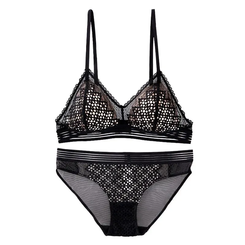 Sexy Hollow Out Lace Triangle Bra and Pa